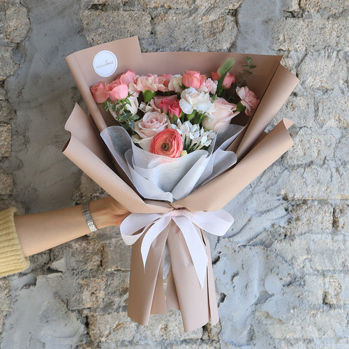 [파스텔 핑크 꽃다발] 플로라운지 생화꽃다발 배송, 생화꽃다발, 꽃배달서비스